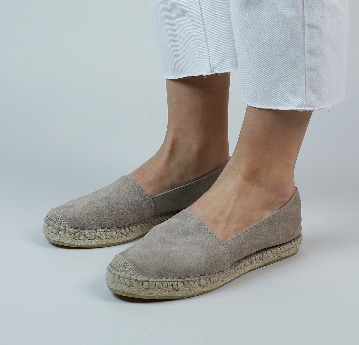 Manfield - Dames - Taupe suède espadrilles - Maat 37