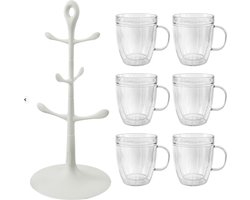Bodum Bistro - Mokkenhouder met 6x Dubbelwandige Kunststof Glazen Mokken