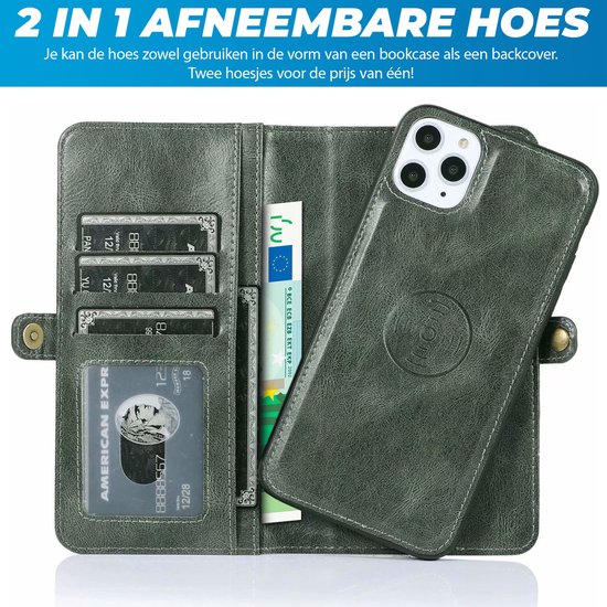 Coque iPhone 15 Pro - Bookcase - Amovible 2 en 1 - Coque arrière - Porte carte - Portefeuille - Simili cuir - Vert