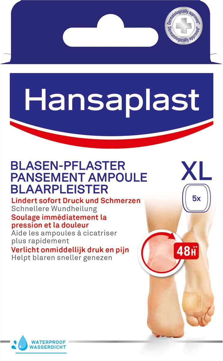 Goedkoopste Hansaplast Blaren Pleisters - Blaar Pleister - Anti Blaren - Waterproof Pleisters - hydrocolloid pleister - Eilandpleister - Groot XL - 5 Stuks