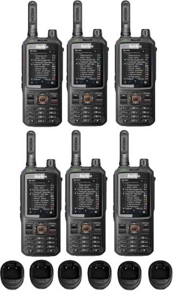 Set van 6 Inrico T320 V2 4G LTE Zello Portofoon, GPS, Wifi met tafellader