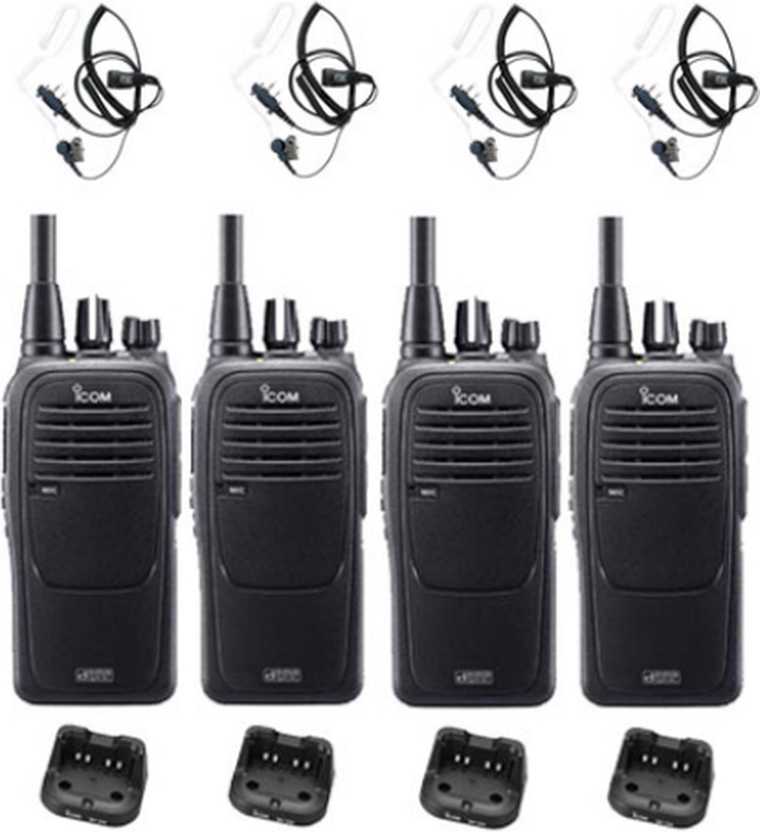 Set van 4 Icom IC-F29DR3 Digitaal portofoons met beveiliging headsets