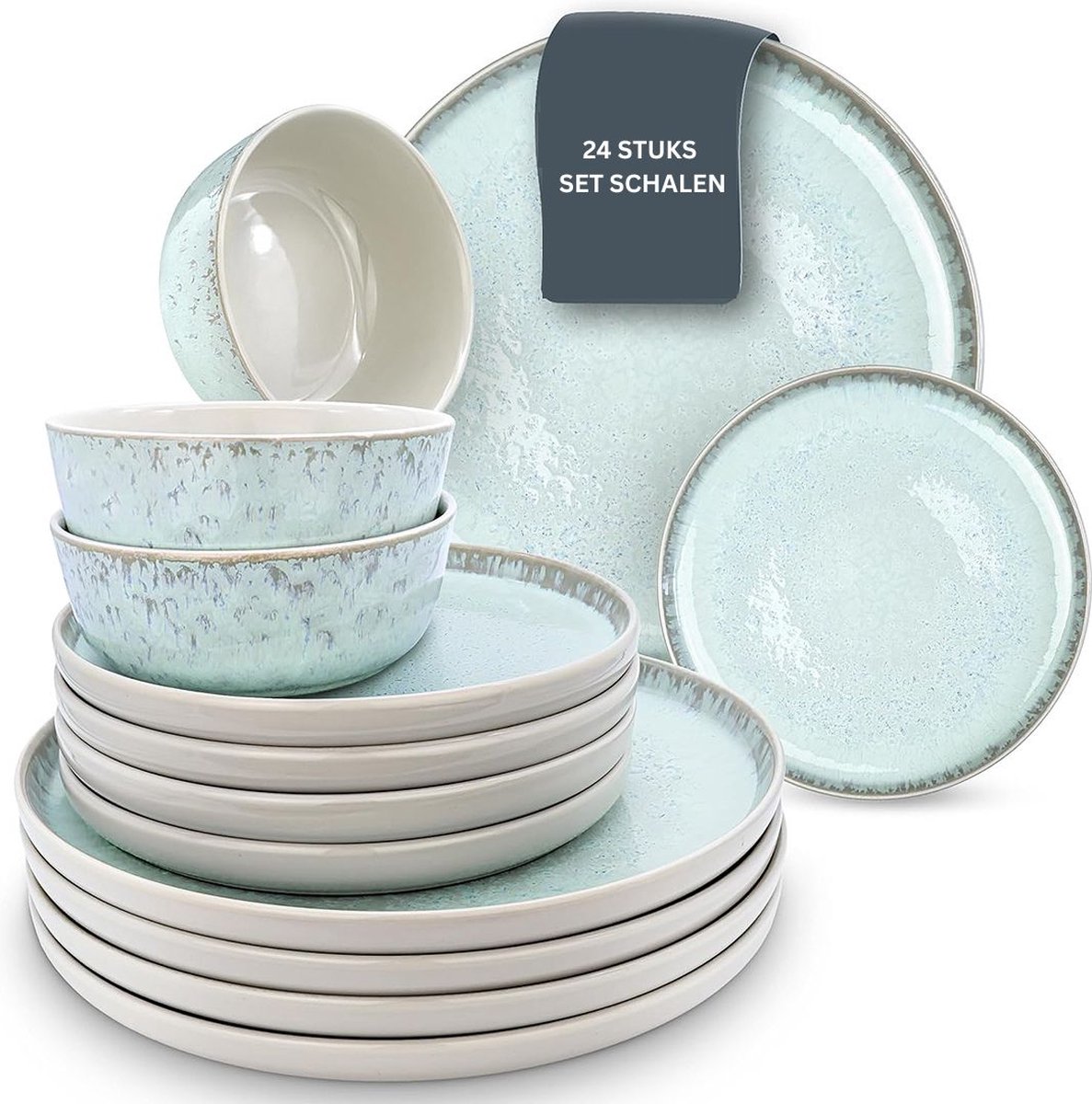 MKSS® Serviesset - Bordenset 6 Persoons - Chique Bordenset - Porselein - Licht Blauw