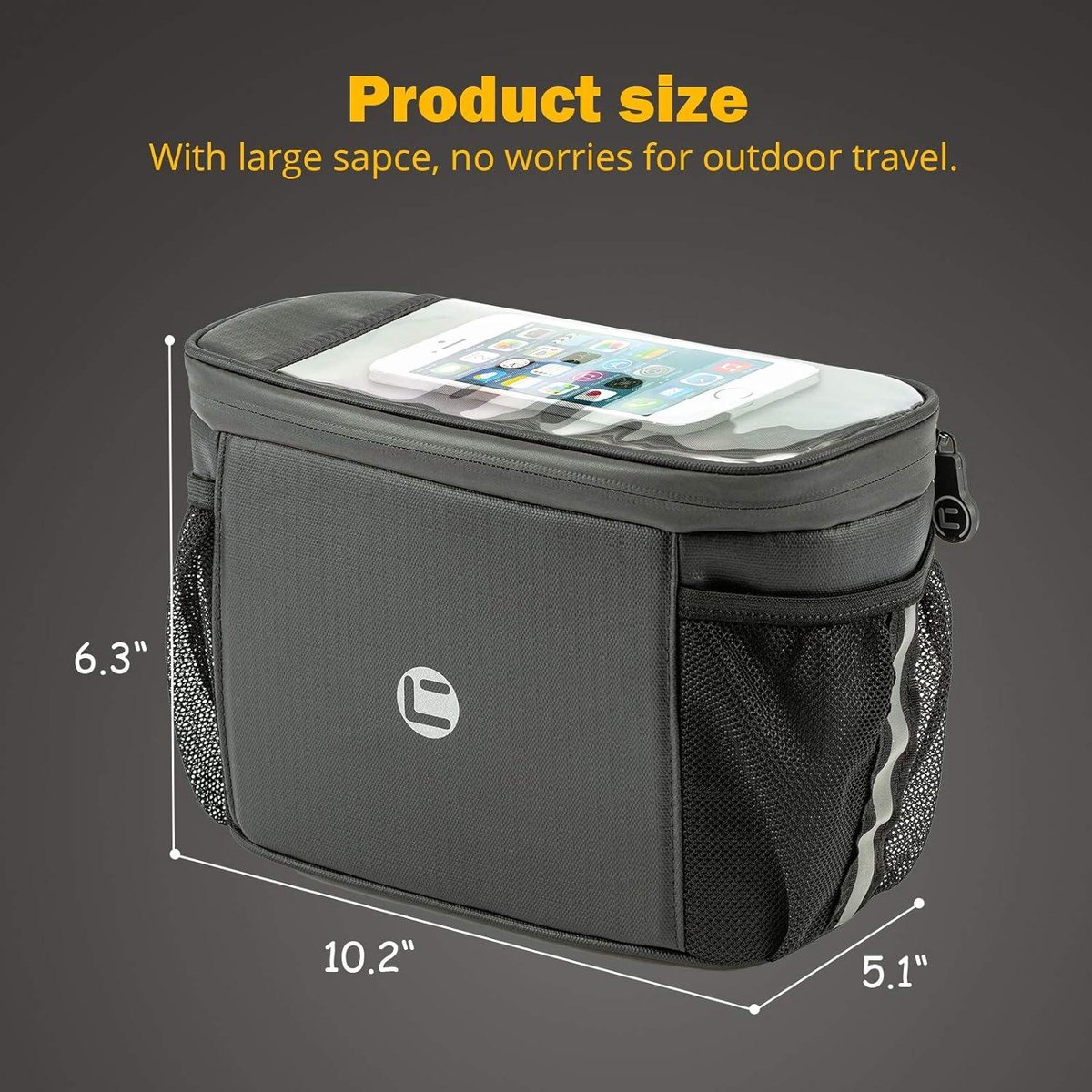 Waterproof Bicycle Handlebar Bag with Touch Screen - Frame Storage Bag - Insulated Front Bicycle Basket Bag