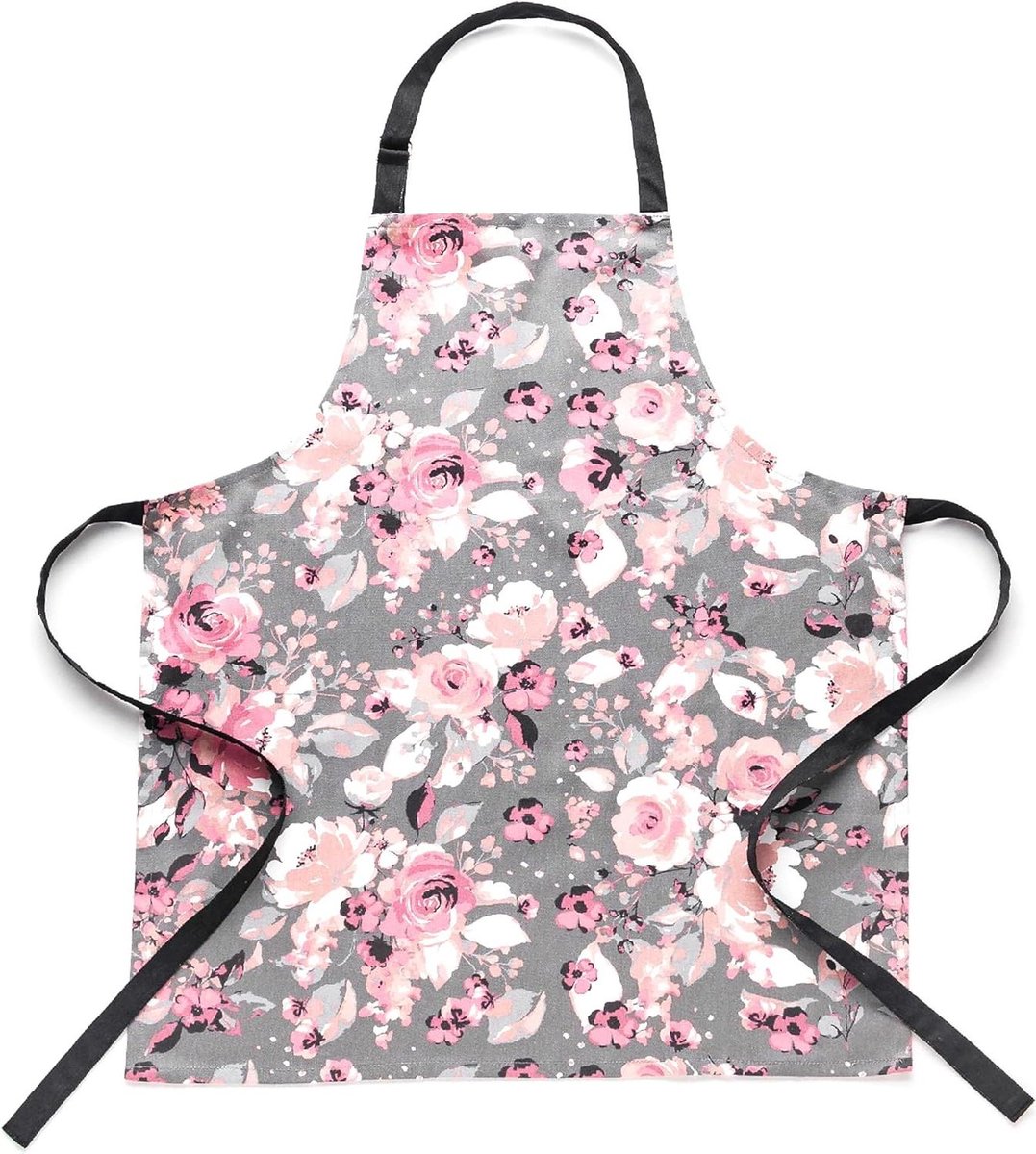 Keukenschort 60 x 75 cm met bloemenprint van 100% katoen grijs