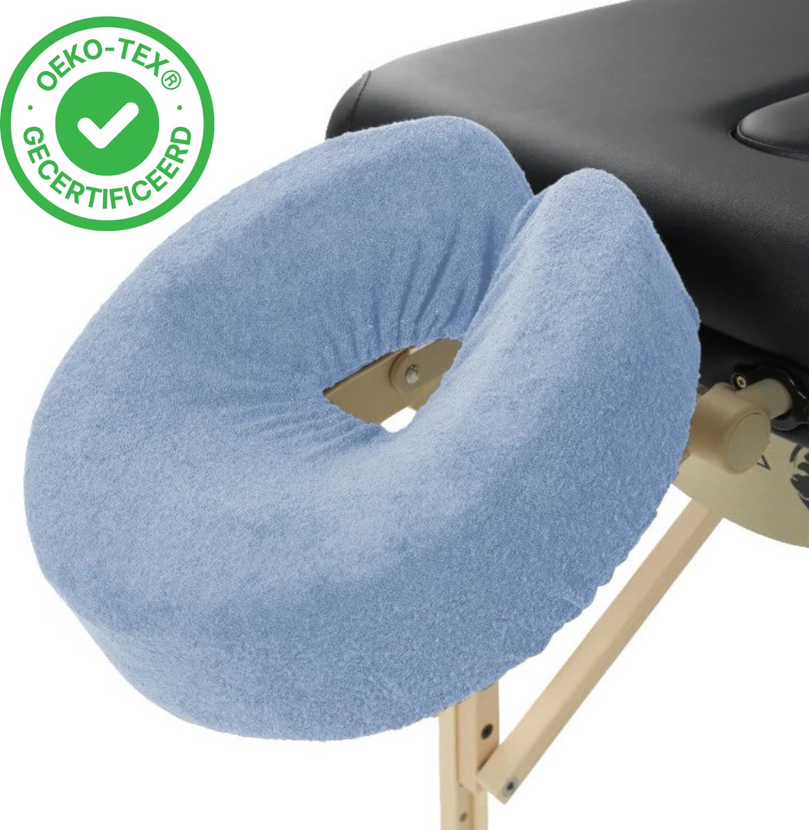 Goedkoopste ZenGrowth® Badstof Hoofdsteunhoesje – Lichtblauw – 280 gram/m2 dikte – Massagetafel – Elastisch – Past om elke hoofdsteun – Hygiënisch