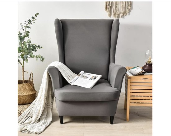 Fauteuilhoes, 2 stuks, stoelbekleding, fauteuil-overtrek, oorfauteuil, stretch fauteuilhoes, kleur donkergrijs