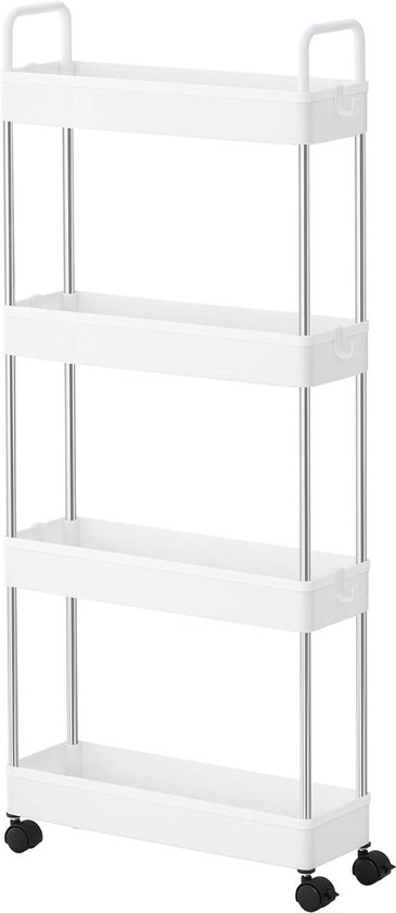 SONGMICS Nischenwagen schmal mit 3 Ablagefächern Nischenschrank mit Rollen für Küche Bad Keller, KFR09WT, Weiß, 45 x 17 x 68.5 cm