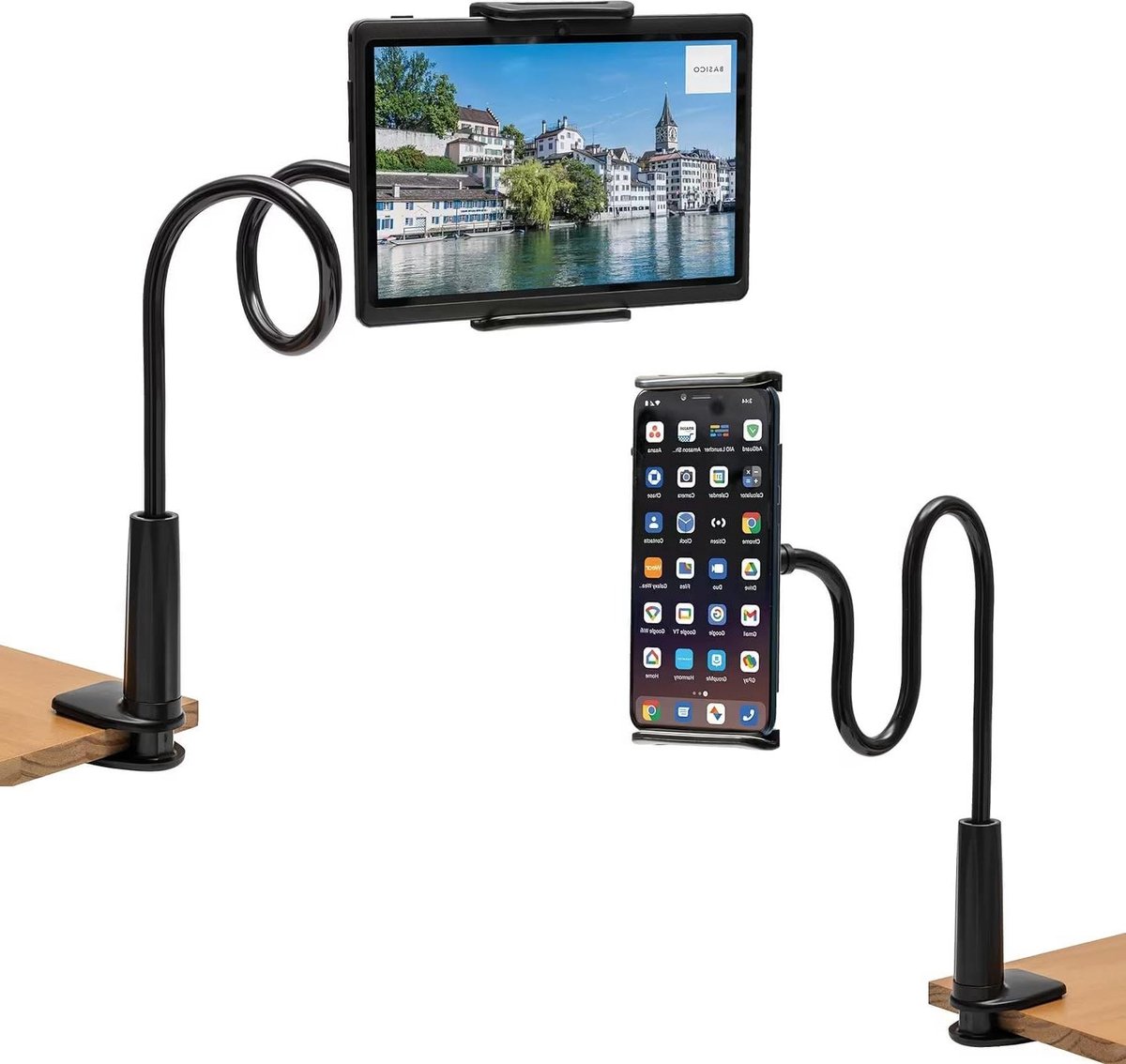 Verstelbare Tablet Houder Mount - Lange Arm Bed Bureausteun voor iPhone Nieuwe iPad Pro 4-11 Inch Apparaat - Zwanenhals - Mobiele Telefoon Stand - Zwart