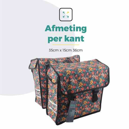 Voltano Dubbele Fietstas Floral Fiesta - Zwart Met Kleurrijke Bloemen - 38 Liter - 100% Waterdicht Polyester - Vrolijke Fietstassen