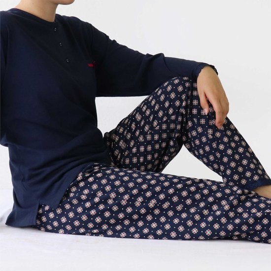 Medaillon Dames Pyjama - Polo Sluiting - Navy Blauw - Maat XL