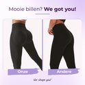 Zwarte sportlegging die de billen accentueert, in vergelijking met een standaard legging.