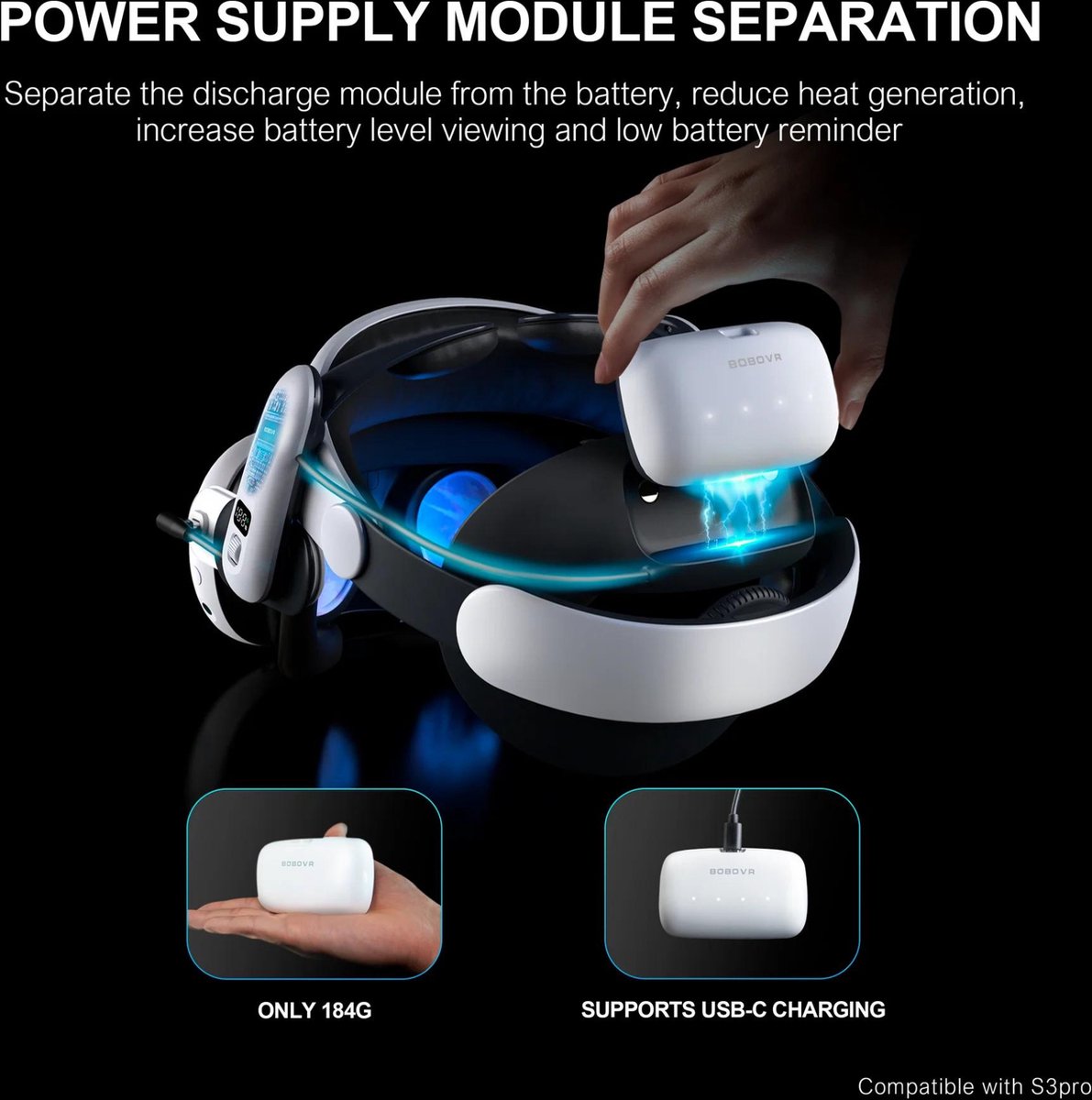 BOBOVR B100-batterij voor BOBOVR S3 Pro - 10.000 mAh hoge capaciteit, verlengde looptijd voor Meta Quest 3S / Quest 3 VR-headsets thumbnail 2