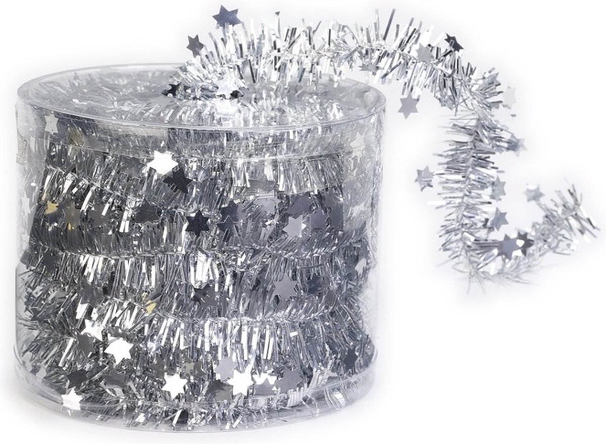 2x Dunne kerstslingers zilver 3,5 x 700 cm - Guirlandes folie lametta - Zilveren kerstboom versieringen – foto 2