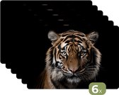 Napperons - 6 pièces - 45x30 cm - Set de table plastique - Tigre - Portrait - Zwart - Animal - Dessous de Assiettes - Décoration pour la table - Accessoires de décoration de table de Cuisine - Tapis en Vinyl - Décoration de table