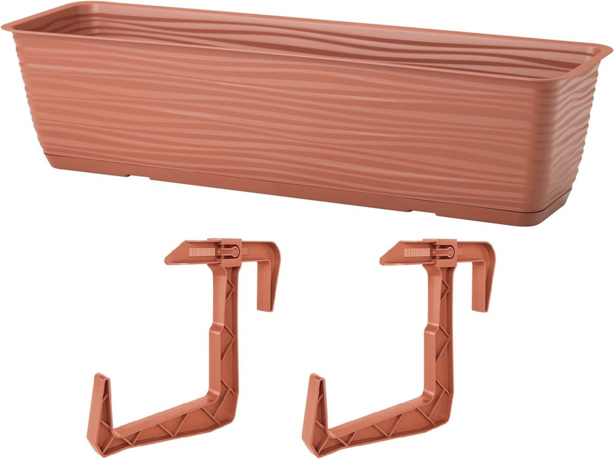 Form Plastic Balkon plantenbak Balustrade - incl ophangbeugels - kunststof - terracotta - L80 x B17 x H14
