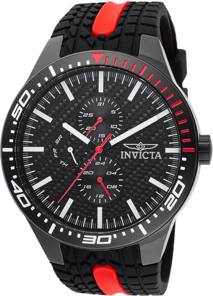 Invicta Racing 47553 Heren Horloge - Waterdicht - Analoog - Quartz Uurwerk - Roestvrij Staal met zwarte Wijzerplaat - 46mm