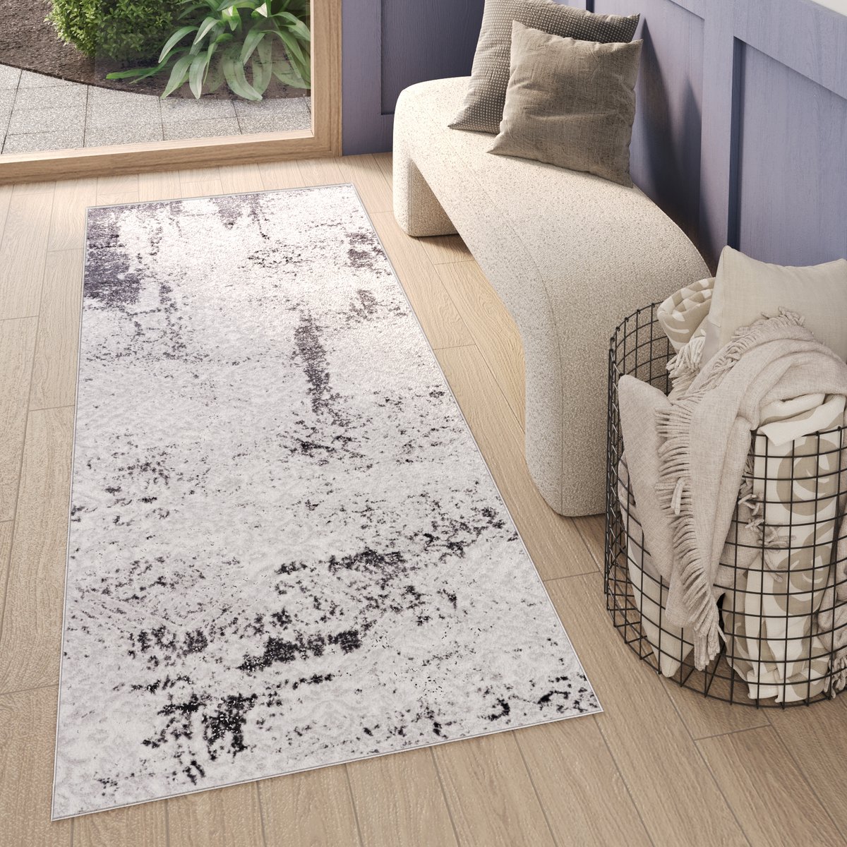 Tapiso Sky Vloerkleed Loper Grijs Donker Vintage Woonkamer Tapijt Maat - 80x300