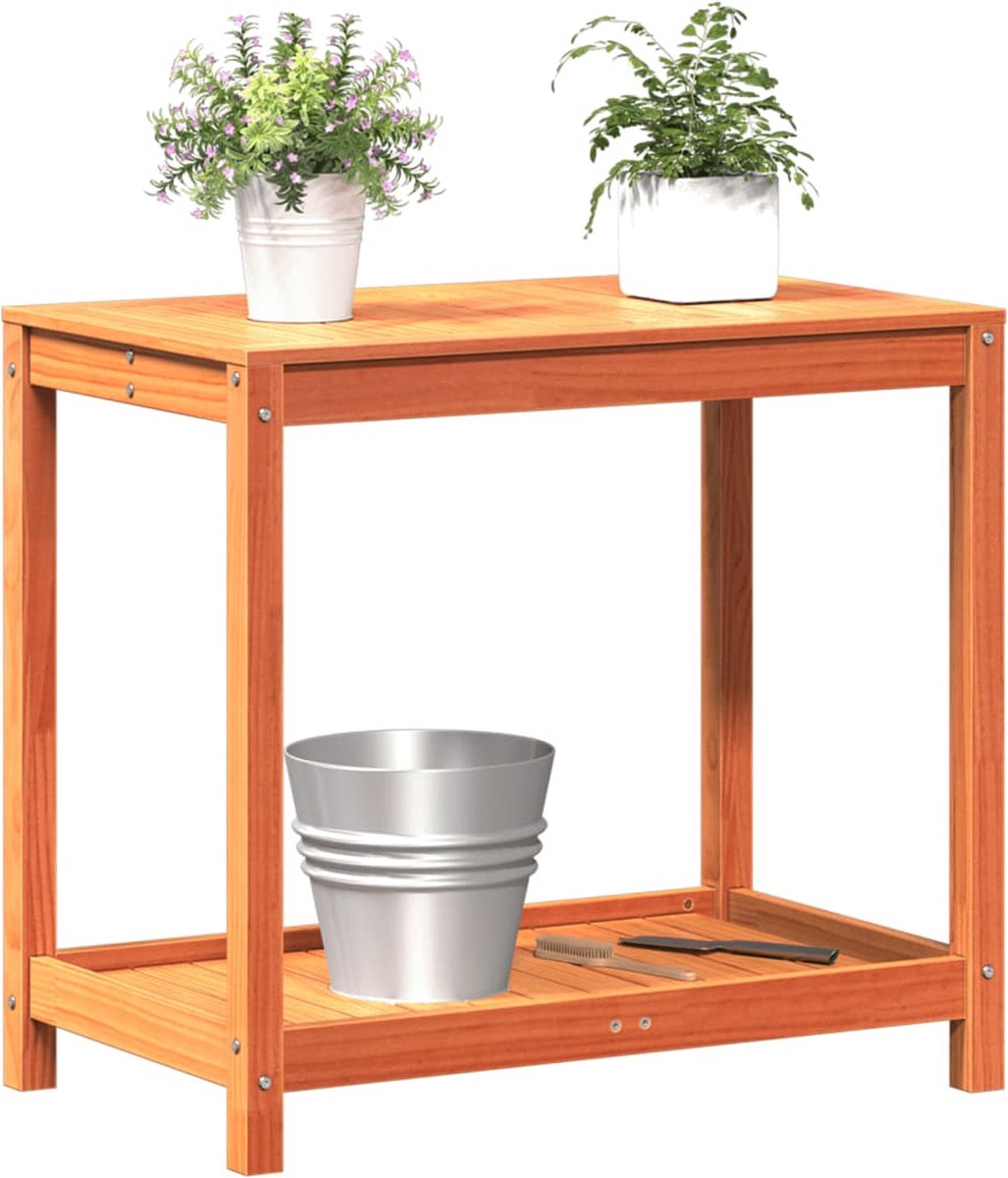 VidaXL Oppottafel met schap 82 5x50x75 cm massief grenenhout wasbruin
