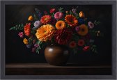 Bloemen portret - Natuur schilderijen - Schilderijen canvas Vaas - Muurdecoratie klassiek - Muurdecoratie canvas met baklijst - Slaapkamer decoratie canvas met baklijst 90x60 cm