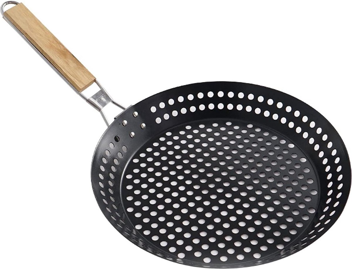 Gietijzeren grillpan 305 cm anti-aanbakgrill wokpan grillwok roerbakpannen BBQ-grillpannen afneembaar opvouwbaar handvat