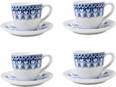 Heinen Delfts Blauw - Espresso kop en schotel Paauw Blauw - Porselein - 60 ml - 4 stuks