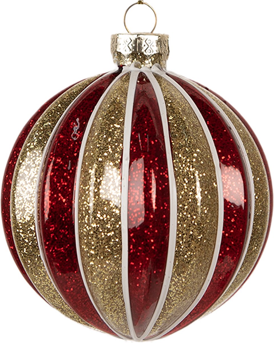 Clayre & Eef Kerstbal Overig Ø 8x8 cm Rood Goudkleurig Glas Kerstballen