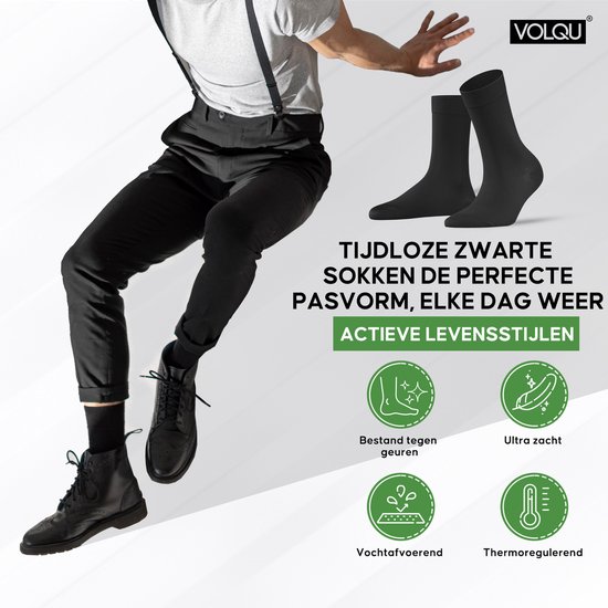 Chaussettes VOLQU® - Série Bamboe - 9 paires - Taille 43 46 - Chaussettes Hommes - Chaussettes Femmes - Chausettes régulières en Katoen Premium - Zwart