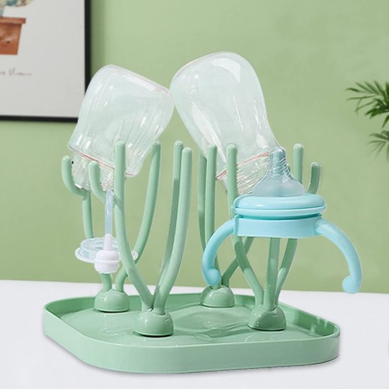 KALWEL, Droogrek voor flessen, rechtop flessendroogrek, flessenrek houder voor baby, droogrek voor babyflessen met deksel, voor babyflessen