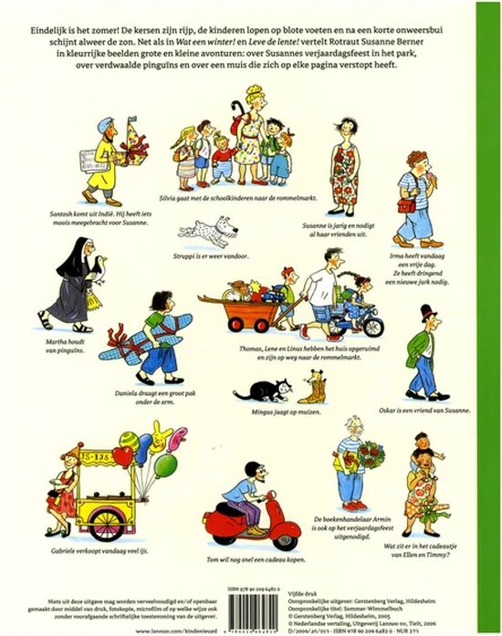 Illustratie van verschillende personen en gebeurtenissen op een rommelmarkt.