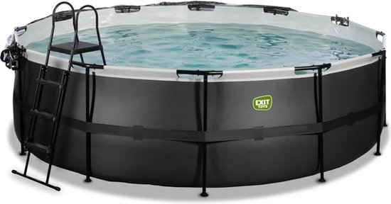 EXIT Black Leather Frame Zwembad ø450 - Opzetzwembad - met Zandfilterpomp & Overkapping - Rond - Zwart