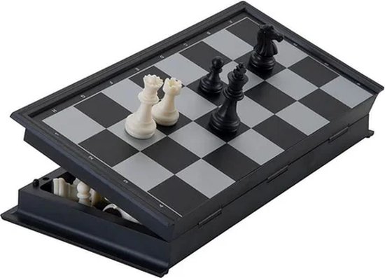Hoshin Schaakspel, magnetisch, schaakspel, dame, backgammon, 3-in-1 set, draagbaar, opvouwbaar, voor op reis, magnetisch schaakbord voor kinderen, 25 x 25 x 2 cm
