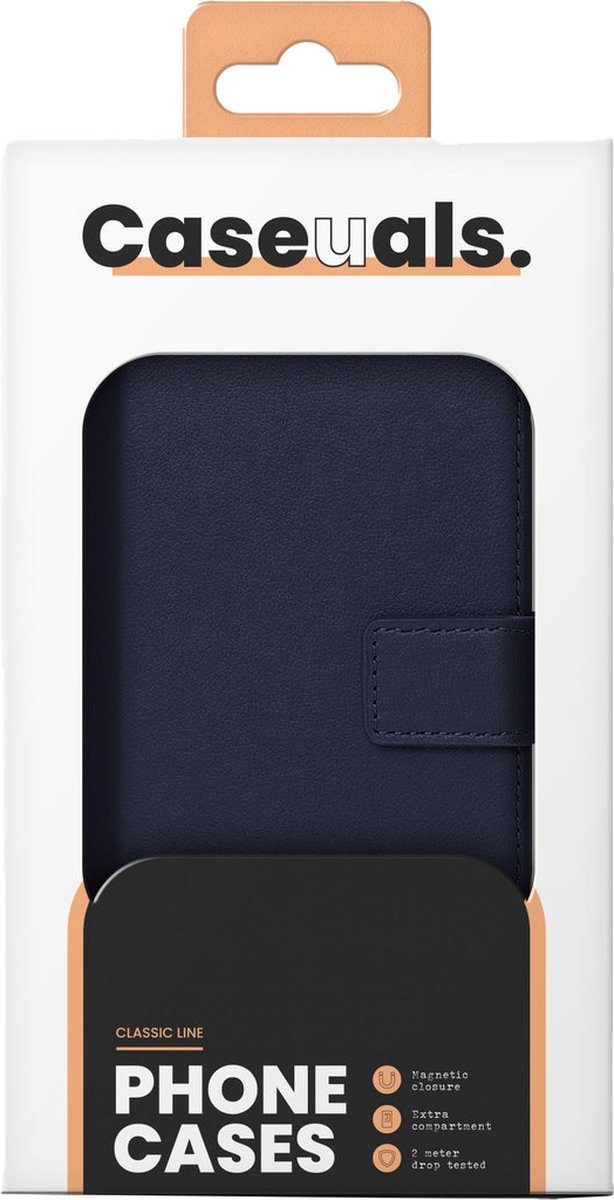 Caseuals Echt Lederen Portemonnee/Boekhoesje - Krachtige magneetsluiting - geschikt voor Apple iPhone 14 - Blauw