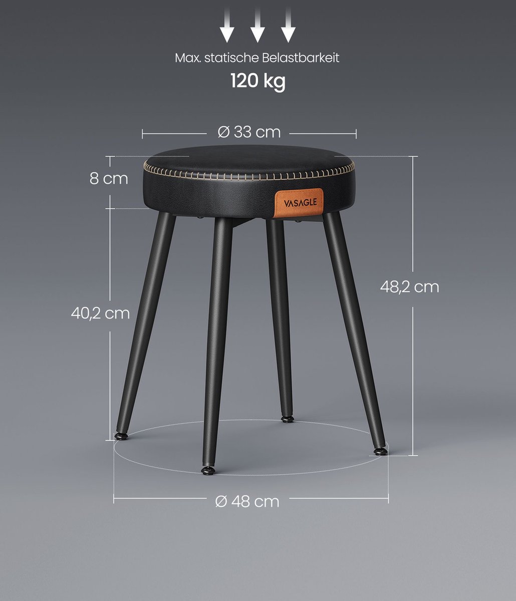 WOLTU eetkamerstoelen set van 2, keukenstoel, eetkamerkruk, keukenkruk, kruk met metalen poten, industrieel ontwerp, vintage houtnerf zwart, BH370hov-2