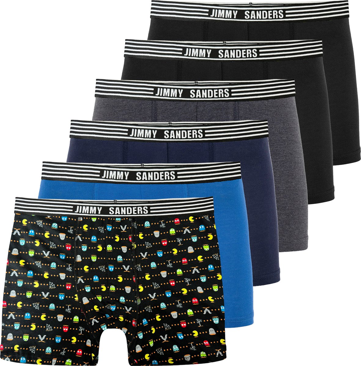 Jimmy Sanders Boxer - Boxershort Multipack 6 Pack - Onderbroek Mannen - Ondergoed - 95% Katoen Heren Zwart-Blauw-Anthrazit - S