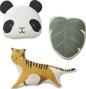 Vertbaudet Set Hanoï - 3 kussens - panda - tijger - blad - katoen