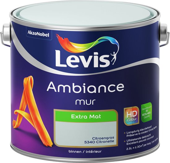 Peinture pour les murs Levis Ambiance , Extra Mat, Citronnelle, 2,5 L