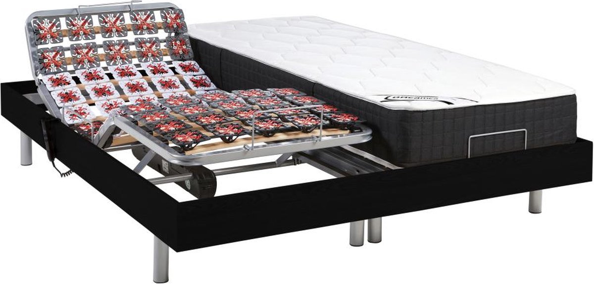 Vente-unique Bed met elektrische lattenbodem hout zwart 2 x