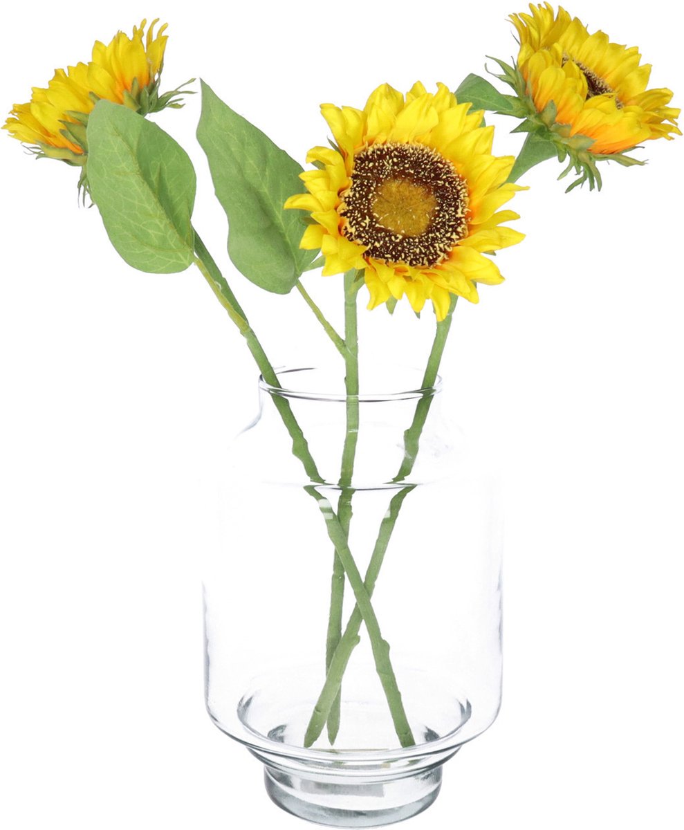 Bellatio Design Kunstbloem Zonnebloem Helianthus - 3x - 42 cm - losse steel - kunst zijdebloem