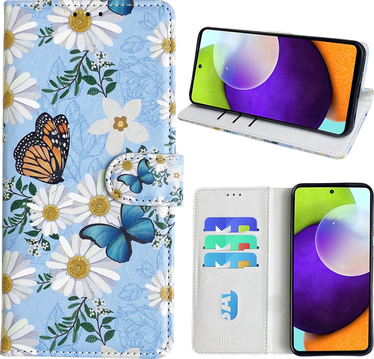 Hoesje geschikt voor Samsung Galaxy A52 Bookcase met Bloemen vlinder print