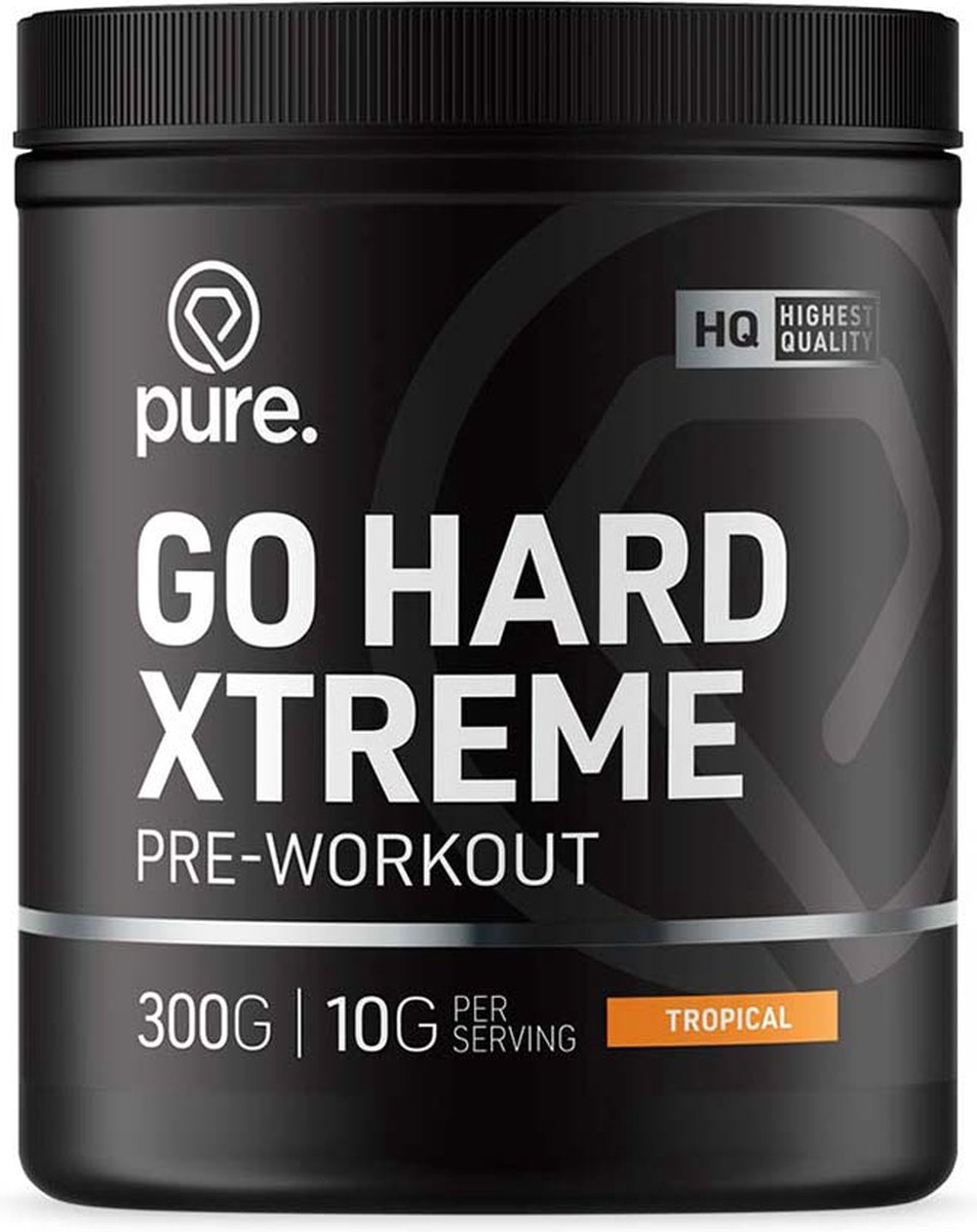 Goedkoopste Pure. Go Hard Xtreme Pre-Workout - Tropical - 300gr - 30 servings - vitamine C en vitamine B12 - energy drink - pre-workout supplement