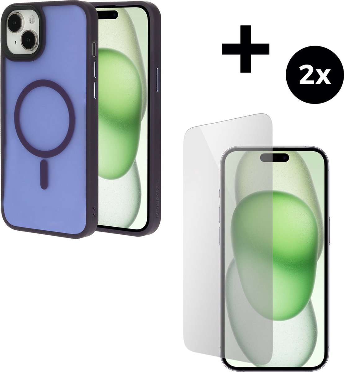 Mobiparts Hardcover MagSafe hoesje geschikt voor Apple iPhone 15 Plus - MagSafe - met 2 Screenprotectors van Gehard Glas - Paars