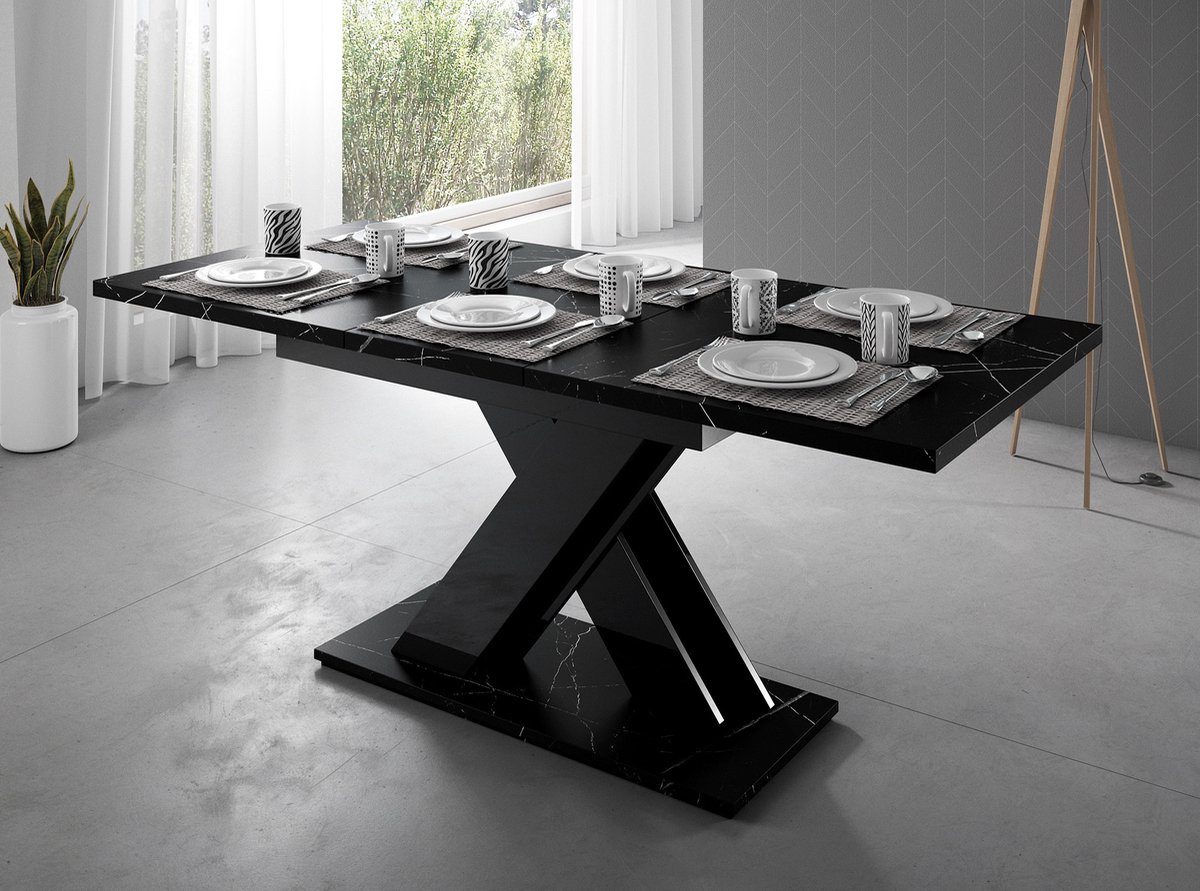 MEUBELLA Eetkamertafel Bari - Zwart marmerlook 180cm - Uitschuifbaar