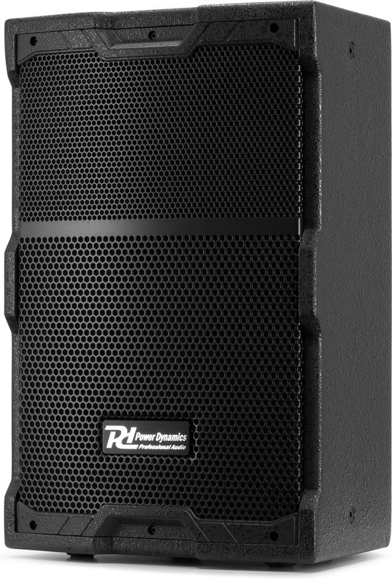 Zwarte Power Dynamics PDY210A actieve speaker met een rooster aan de voorzijde en een logo.