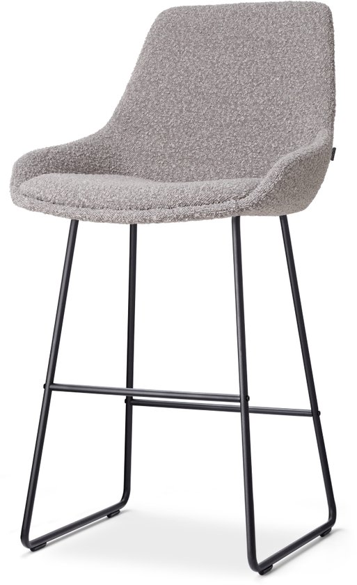 Nolon Nino-Isa tabouret de bar bouclé taupe - piètement noir - 65 cm - tissu - îlot de cuisine - tabouret de bar avec dossier - design - confortable