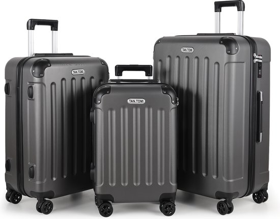 TAN.TOMI Kofferset – 3 Delig – 100L Handbagage + 65L +41L – Reiskoffer met 4 wielen – Ruimbagage – Cijferslot – Reiskoffer – Trolley Koffer met Wielen – Donkergrijs