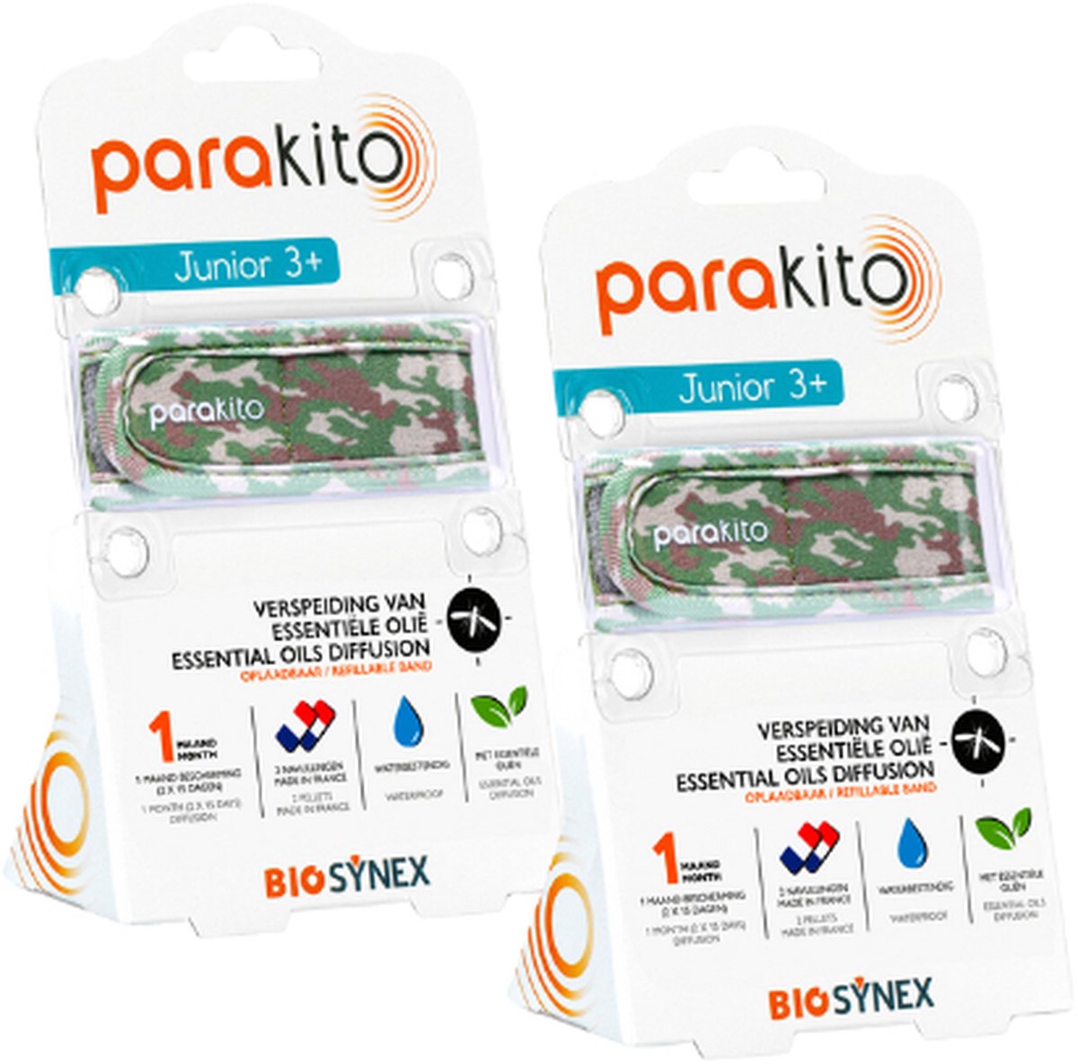 Parakito Kinderen - Anti-Muggen Armband Camouflage - Natuurlijk - Navulbaar - Tot 15 Dagen Bescherming per Navulling - Waterbestendig - 2 stuks