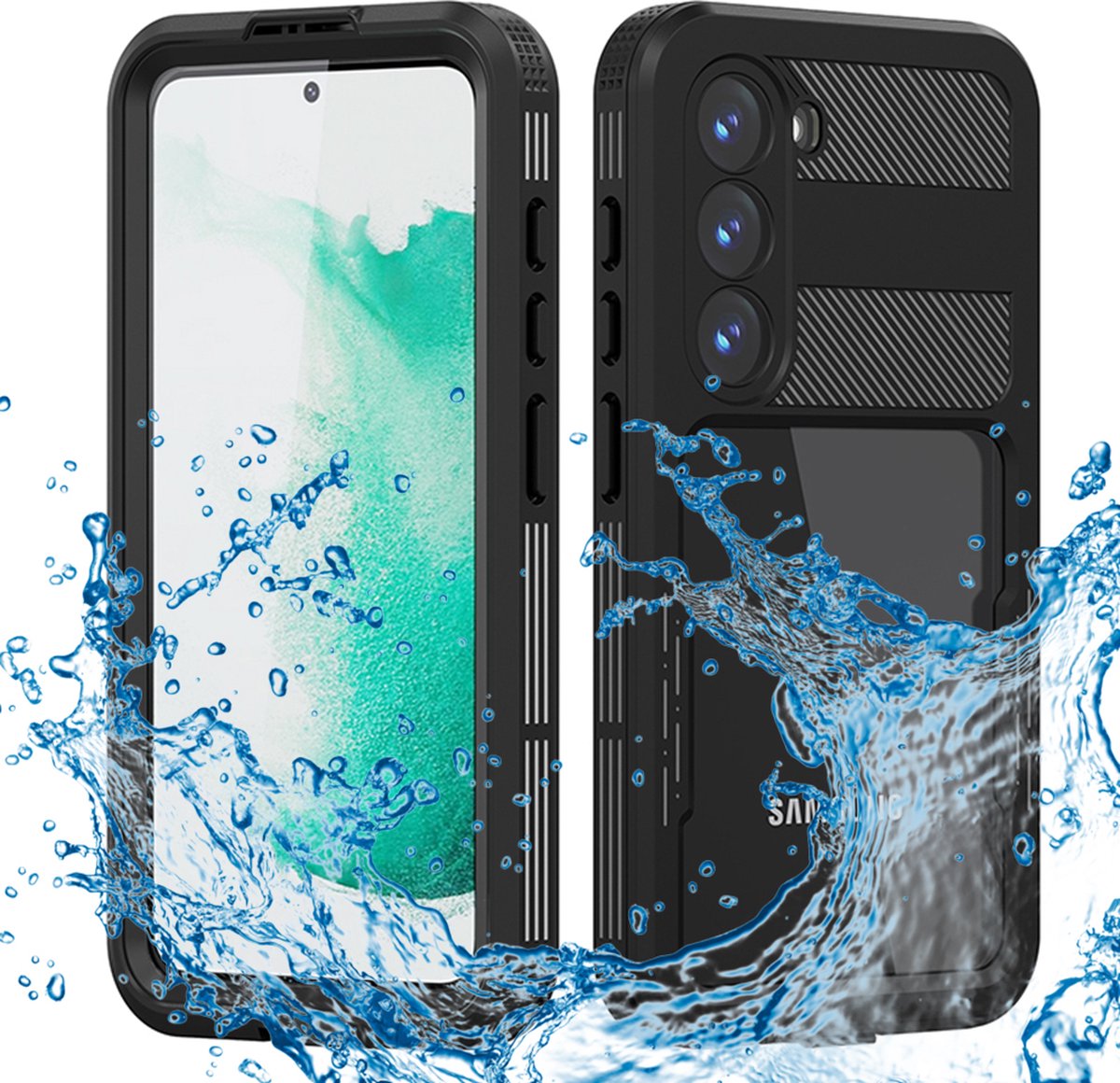 Hoesje geschikt voor Samsung Galaxy S23 - Shellbox Waterproof IP68 waterbestendige 360 Case - Zwart