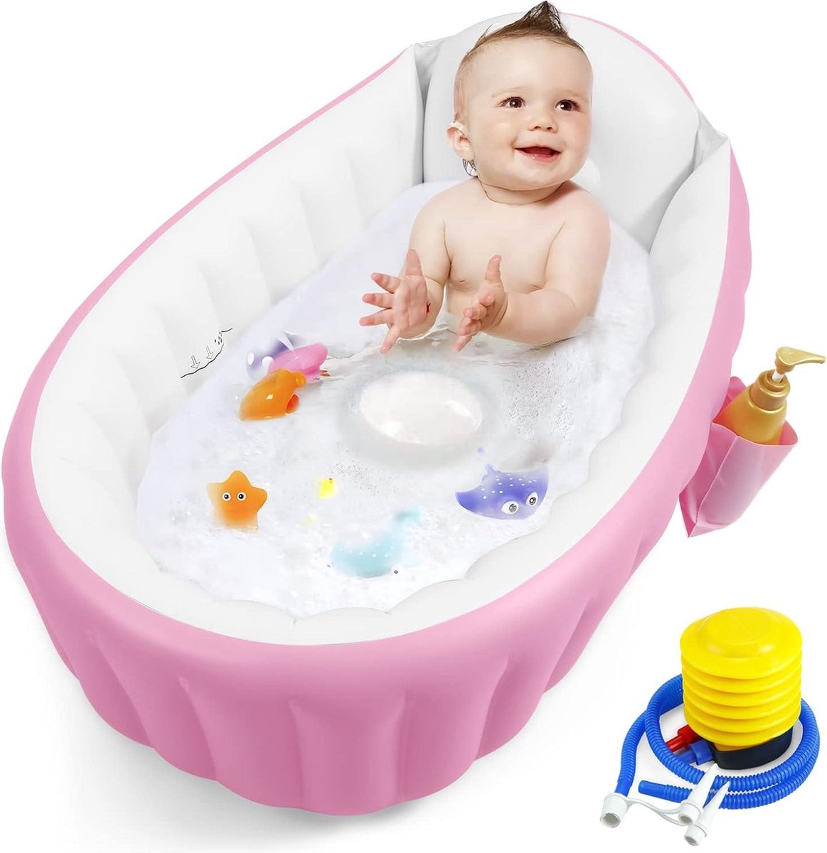 Goedkoopste Inflatable Baby Bathtub Portable Travel Toddler Pool with Air Pump Non-Slip Shower Tray Pink