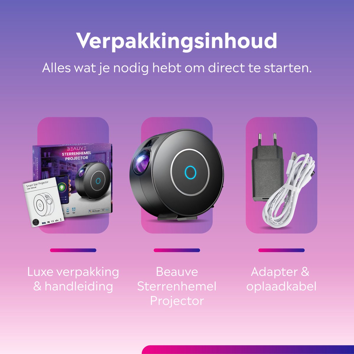 Beauve Sterren projector - Galaxy nachtlampje voor kinderen - Sfeerlamp met sterrenlamp effect - Galaxy projector met WiFi en app – foto 4